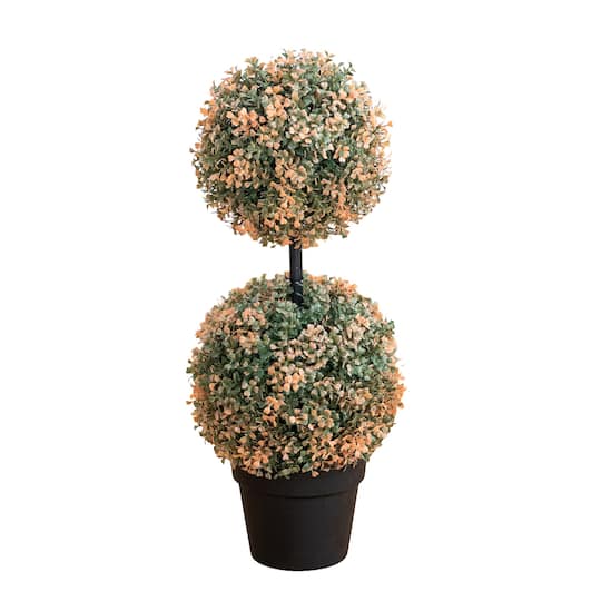 2ft. UV Resistant Autumn Double Ball Boxwood Artificial Fall Topiary Tree